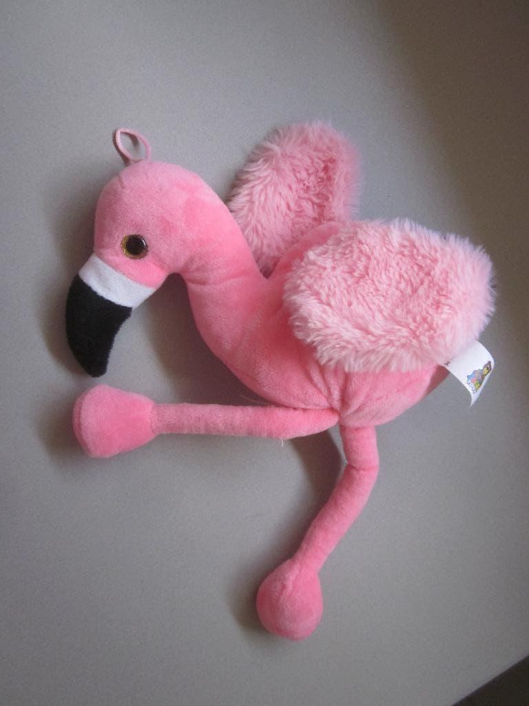 Jafri Toys roze zacht pluche Flamingo gouden glitter ogen, Overige merken, Overige karakters, Nieuw, Ophalen of Verzenden