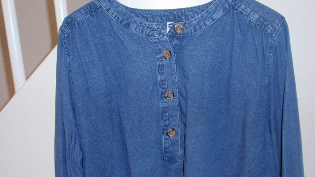 nieuw dames blouse (spijkerstof) mt XL ronde hals blauw hema, Blauw, Maat 46/48 (XL) of groter, Nieuw, Ophalen of Verzenden