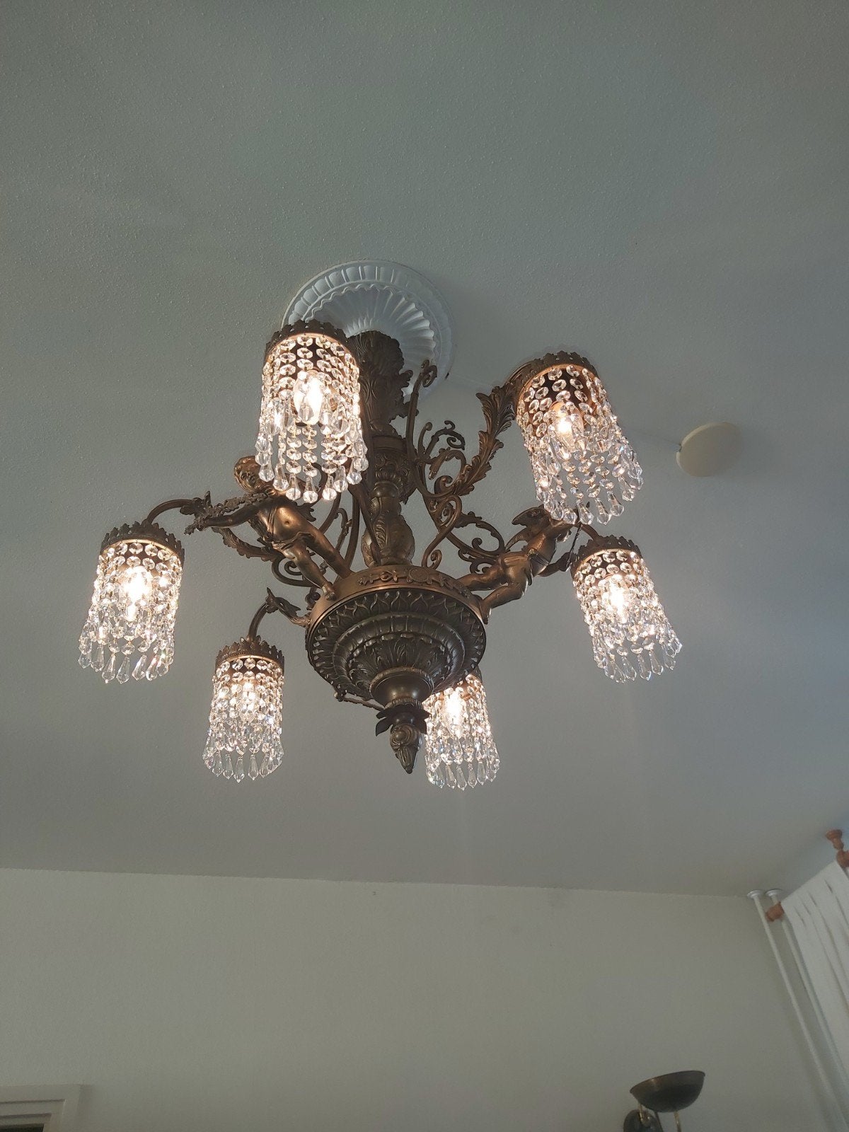Prachtige bronzen kroonluchter met zes lichtpunten,, Huis en Inrichting, Ophalen of Verzenden
