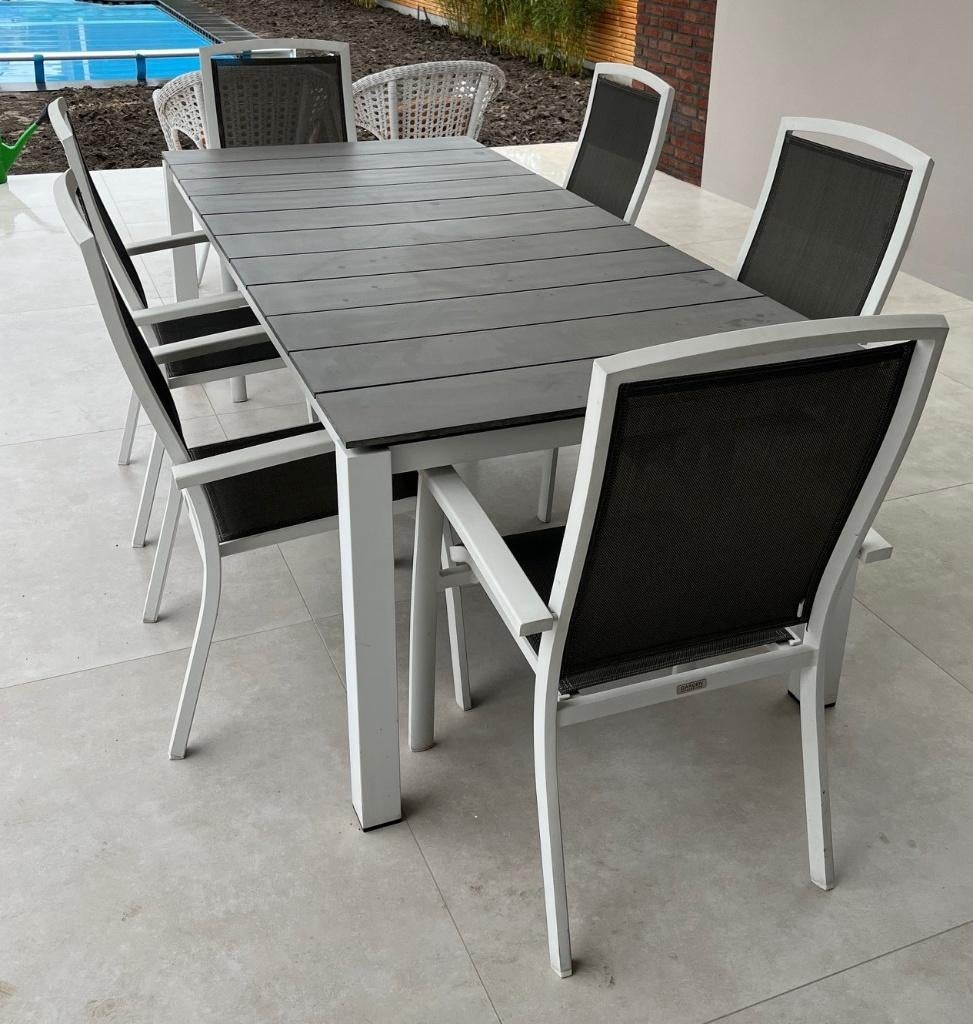 Aluminium tuintafel met 6 stoelen, Ophalen, Gebruikt, 6 zitplaatsen, Aluminium