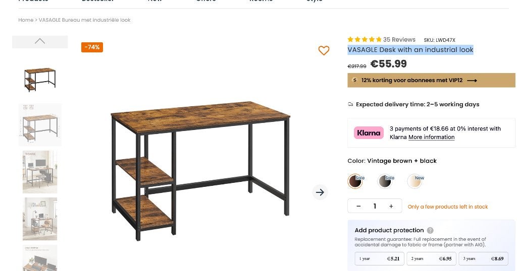 Oak Desk with shelves - STILL IN PACKAGE, Ophalen, 120 cm, Hout, Industrieel