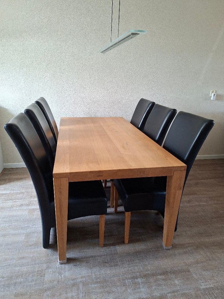 eetkamertafel met stoelen voor 6 personen, Huis en Inrichting, Ophalen, Gebruikt, Eikenhout, 50 tot 100 cm
