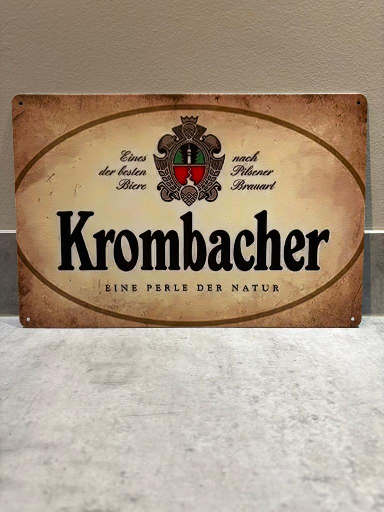 Mancave Bar Café Wanddecoratie metalen bordje Krombacher, Ophalen of Verzenden, Zo goed als nieuw, Reclamebord, Plaat of Schild