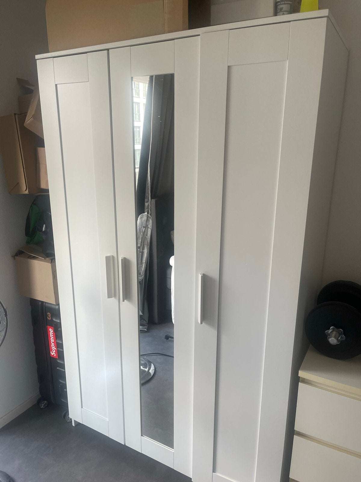 BRIMNES Kledingkast met 3 deuren, wit, 117x50x190 cm, Ophalen, Gebruikt, 100 tot 150 cm, 200 cm of meer