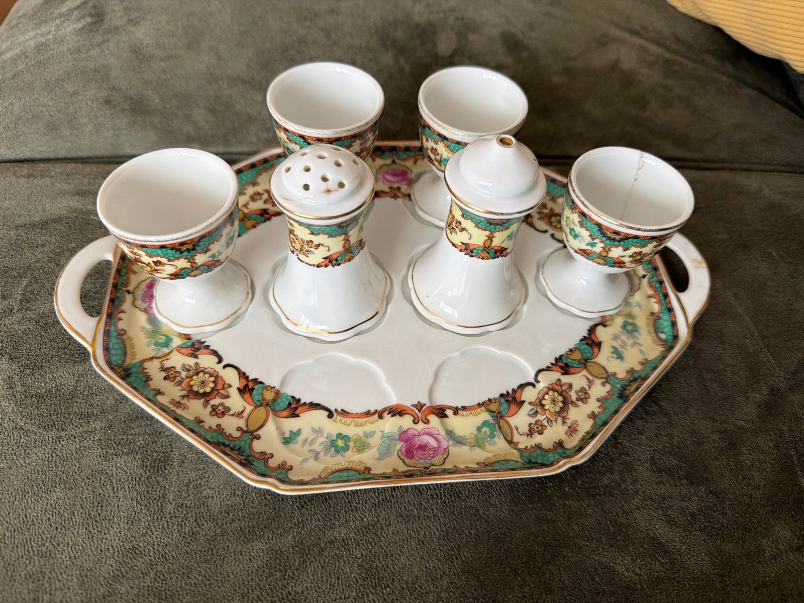 Vintage H&C Chodau eierdopjes set met dienblad, Antiek en Kunst, Ophalen of Verzenden