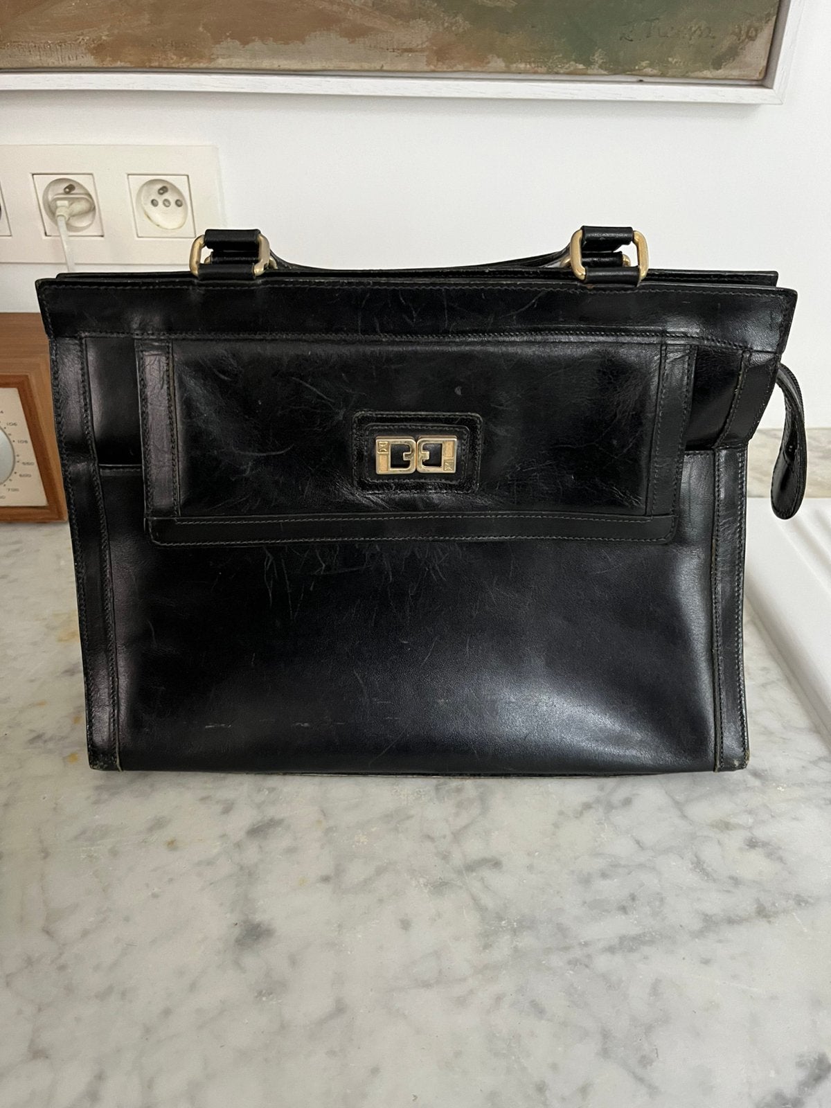 VINTAGE RETRO HANDTAS LEER BLAUW ZGSTAAT, Ophalen of Verzenden, Zo goed als nieuw, Blauw, Handtas