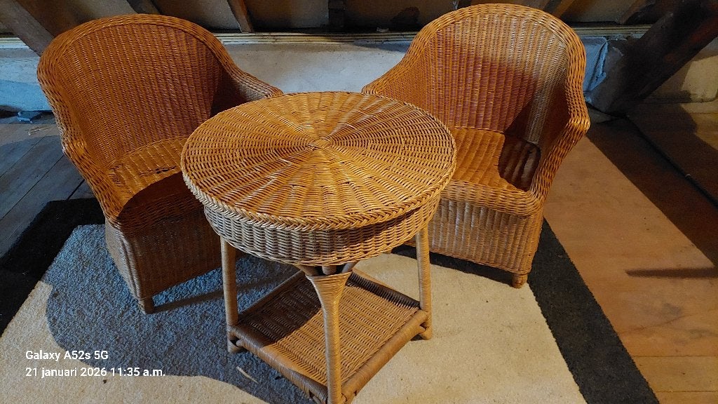 Rieten tafel met bijpassende stoelen, Ophalen, Overige materialen, Riet, Gebruikt
