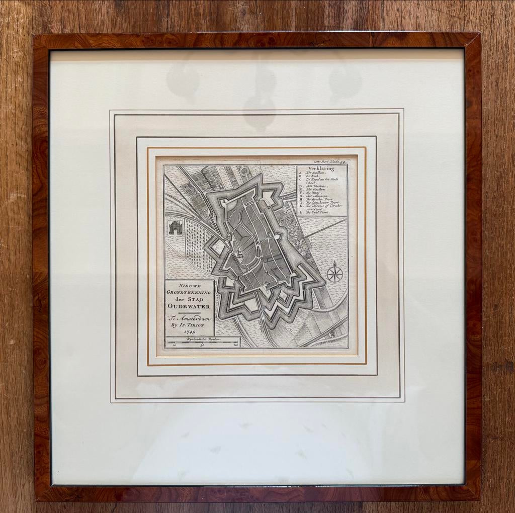 Antieke Plattegrond Oudewater - Grondtekening 1749, Gelezen, Voor 1800, Ophalen of Verzenden, Landkaart
