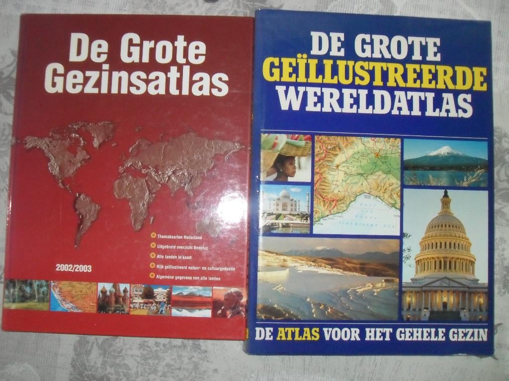 GROTE GEÏLLUSTREERDE WERELDATLAS+DE GROTE GEZINSATLAS., Gelezen, Ophalen of Verzenden, 1800 tot 2000, Wereld