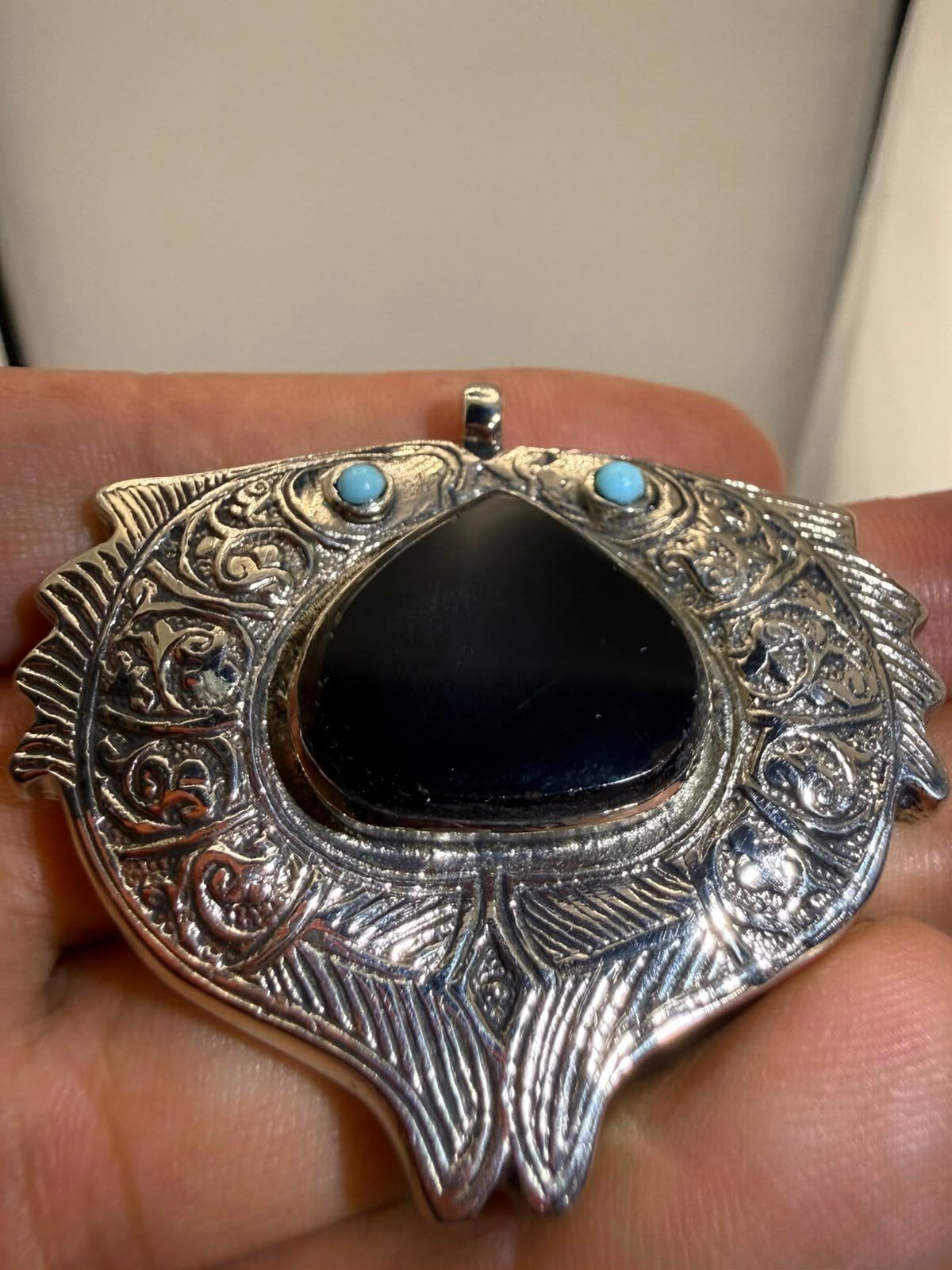 Vintage Afghaanse Dubbele Vis Hanger Alpaka Zilver Agaat, Sieraden, Tassen en Uiterlijk, Ophalen of Verzenden