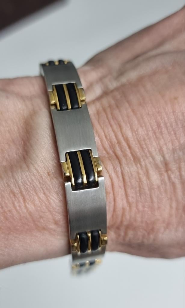 Rochet Stalen Armband 22 cm - Zilverkleurig met Goudaccenten, Ophalen of Verzenden, Zo goed als nieuw, Zilver, Staal