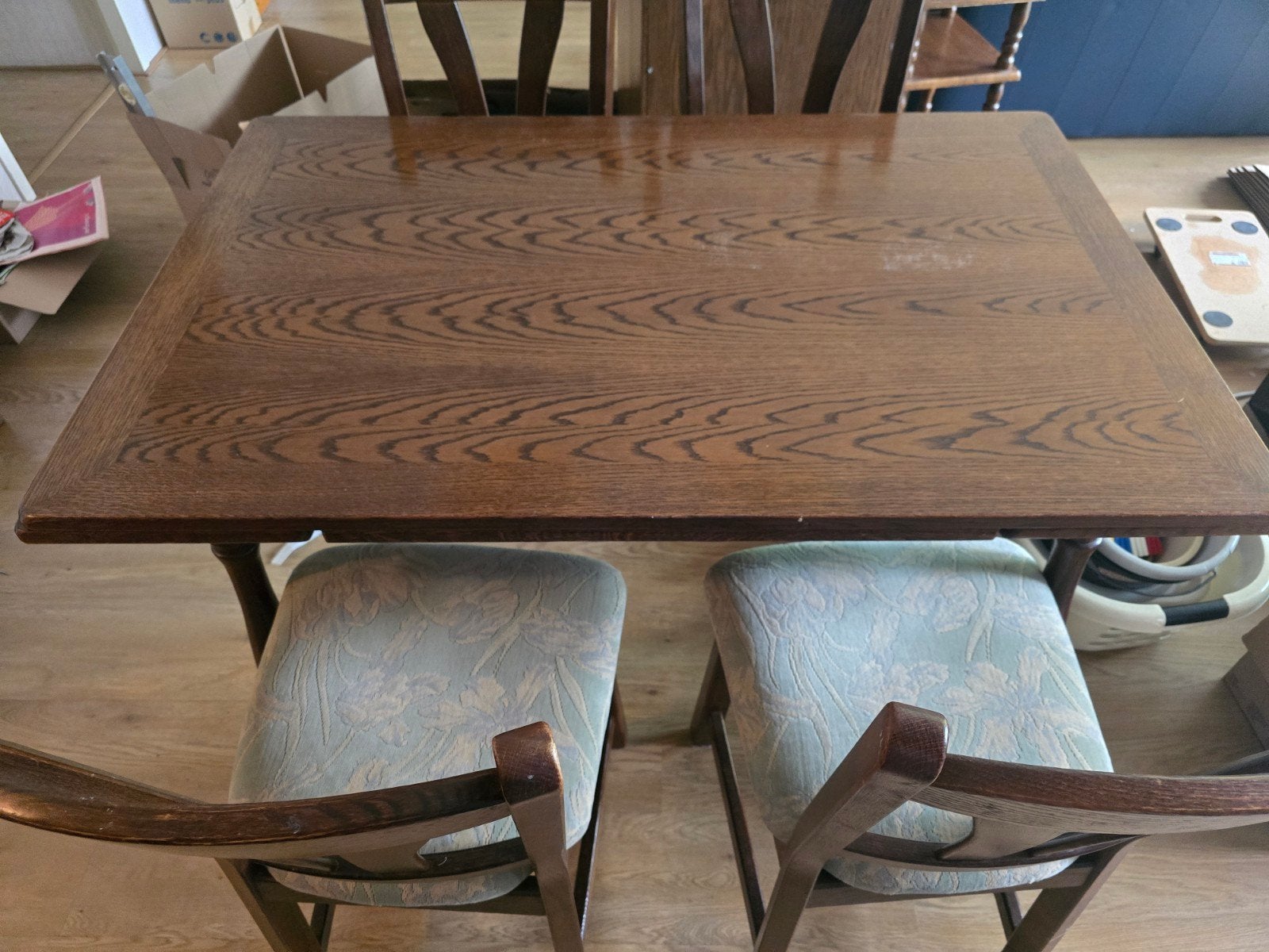 Uitschuifbare eettafel met 4 stoelen, Ophalen, Gebruikt, Klassiek, 50 tot 100 cm