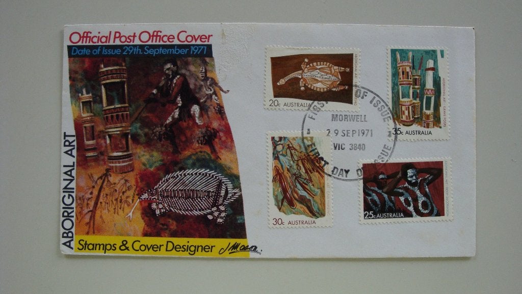 Eerstedagenvelop fdc Aboriginal art Australië 1971, Ophalen of Verzenden, Onbeschreven, Rest van de wereld