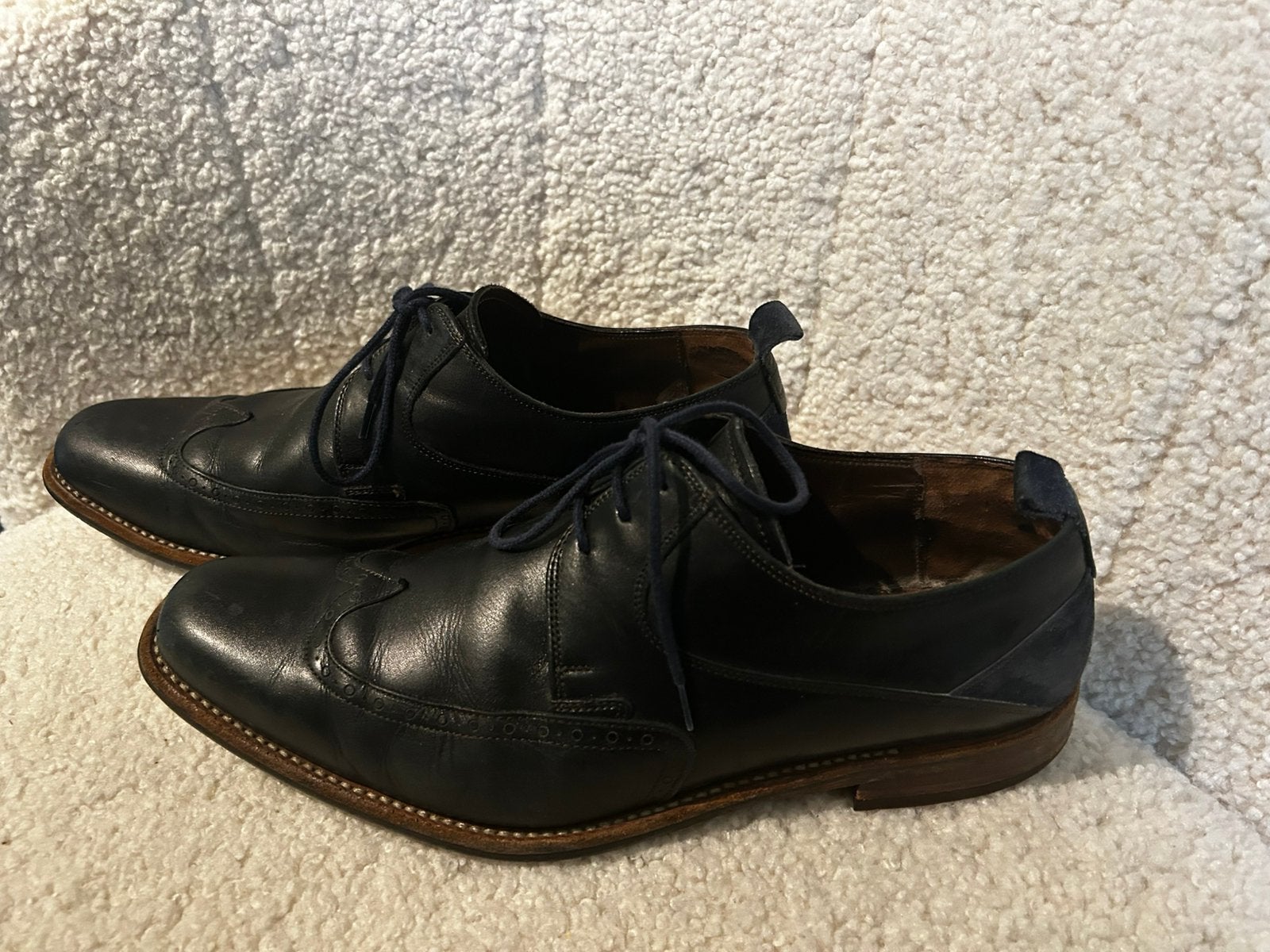 Geklede, donkerblauwe leren schoenen van v. Bommel, maat 44, Blauw, Ophalen of Verzenden, Gedragen, Veterschoenen