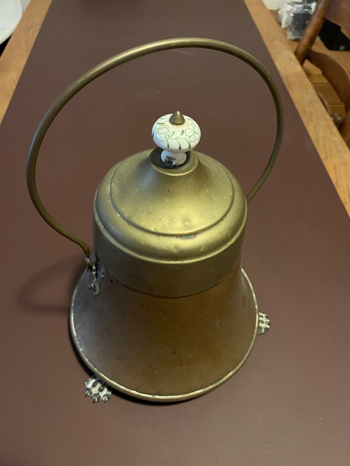 Antieke koperen doofpot met porseleinen handvat, Ophalen of Verzenden, Koper