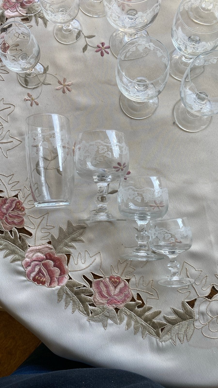 Set vintage glazen met druivenmotief, Antiek en Kunst, Ophalen of Verzenden