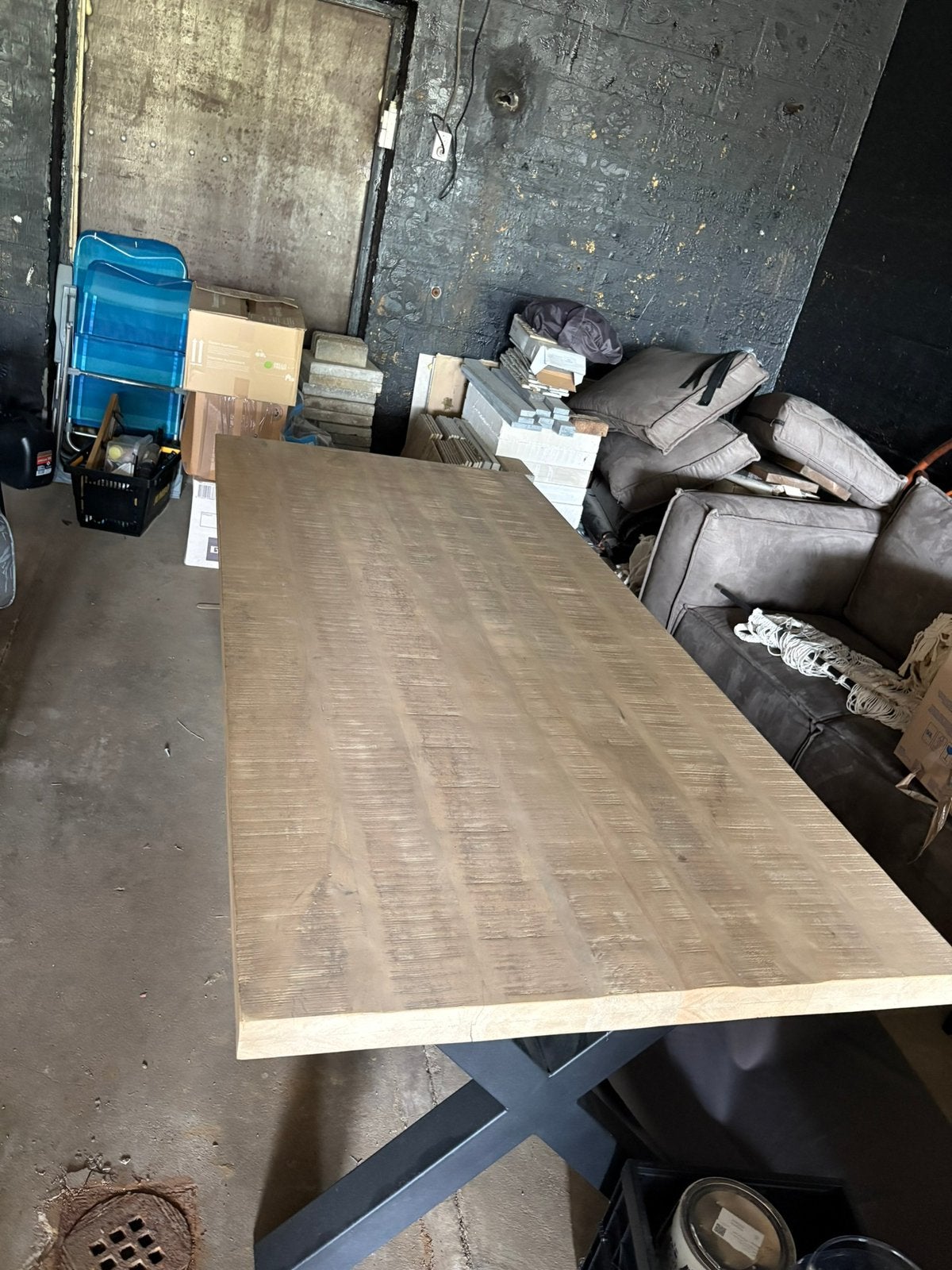 Eettafel mangohout whitewash met X-poot 200x90, Ophalen, 200 cm of meer, 50 tot 100 cm, Zo goed als nieuw