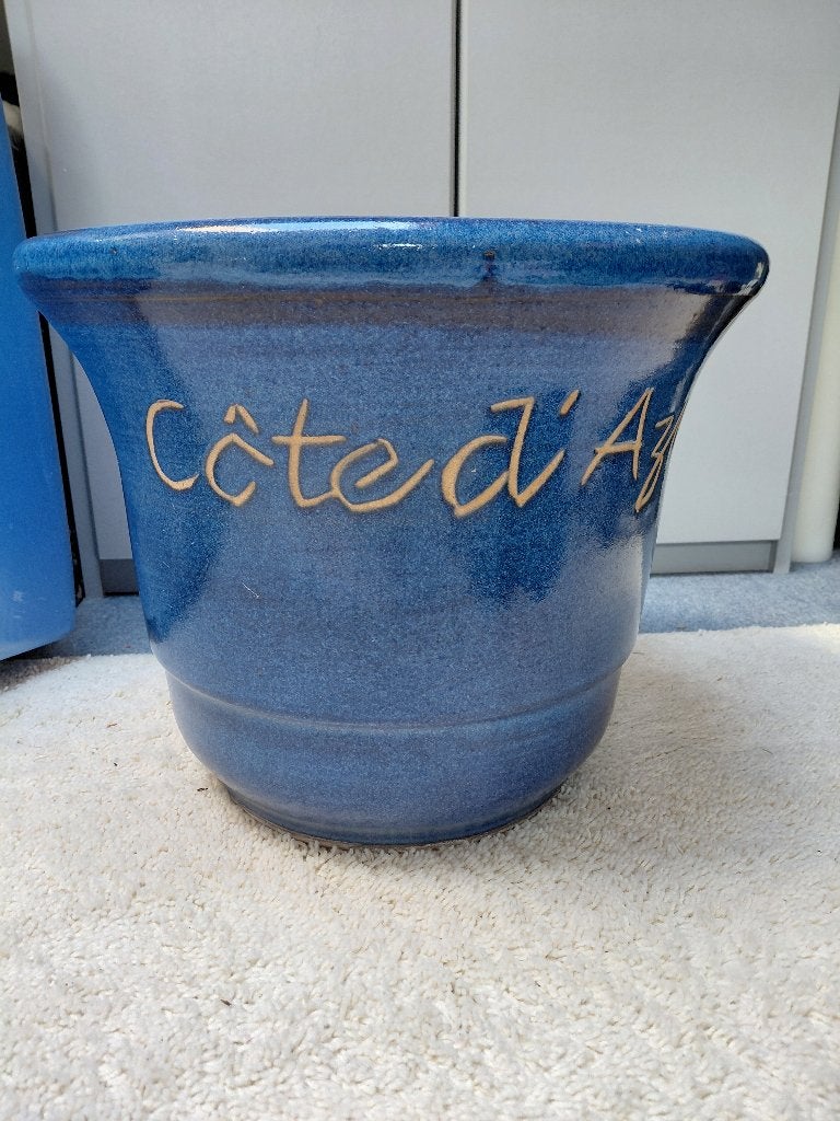 Grote blauwe aardewerk Cote D' Azur  bloempot, Tuin en Terras, Ophalen, 40 cm of meer, Rond, Zo goed als nieuw