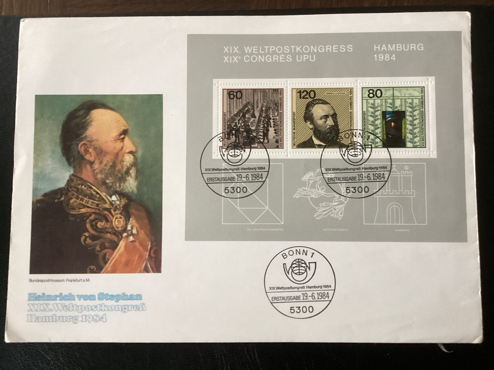 Eerste Dag Envelop XIX Wereldpostcongres Hamburg 1984, Postzegels en Munten, Ophalen of Verzenden, Na 1940, Gestempeld