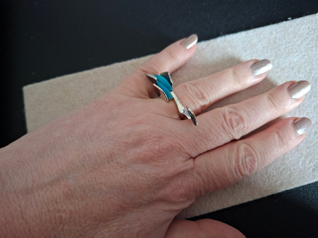 Art kunst statement zilveren ring edelsteen Daniel Vior, Gebruikt, Verzenden, Kleiner dan 17, Met edelsteen