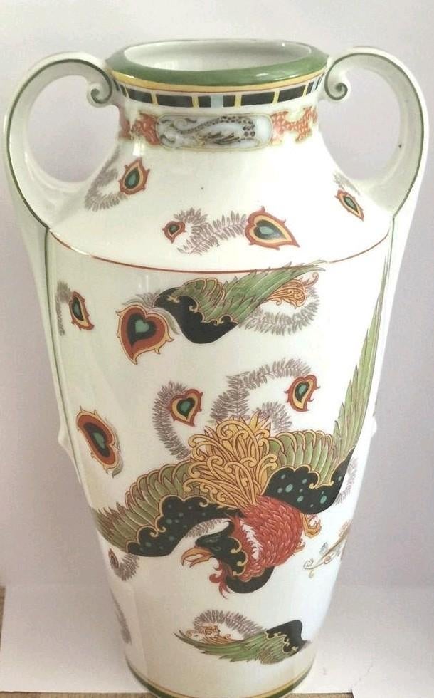 Decoratieve vaas met oren en vogelmotief, 26.5 cm hoog, Ophalen of Verzenden