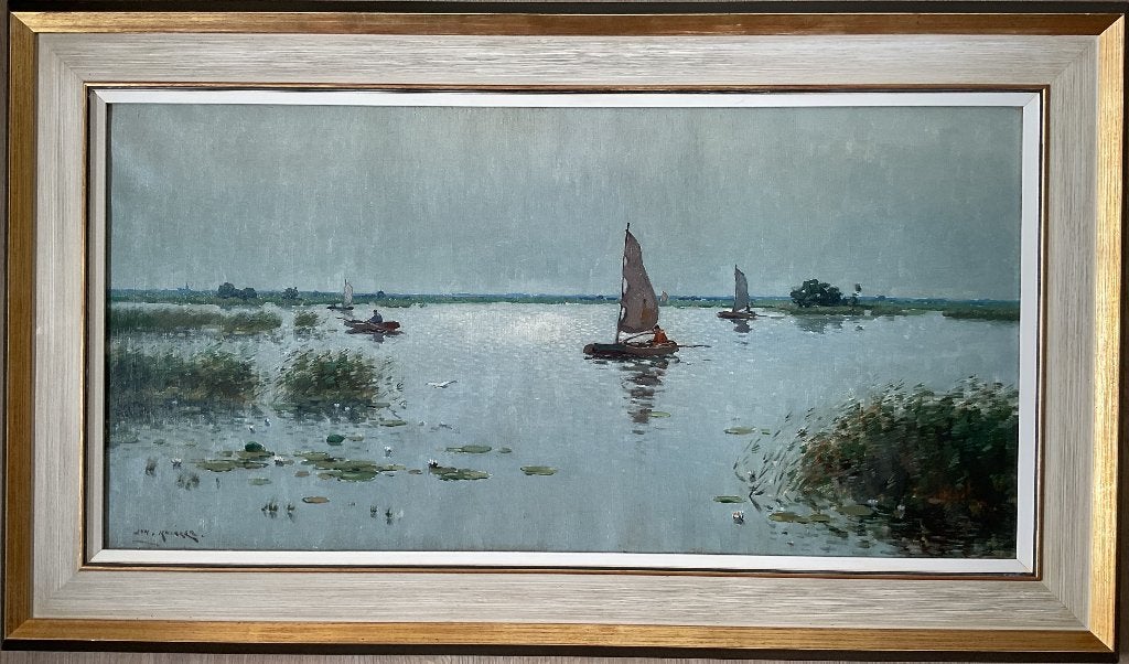 Jan Simon Knikker sr. (1889-1957)- Plasgezicht met zeilboten, Antiek en Kunst, Maritiem / water, Doek, Ophalen of Verzenden, Olieverf