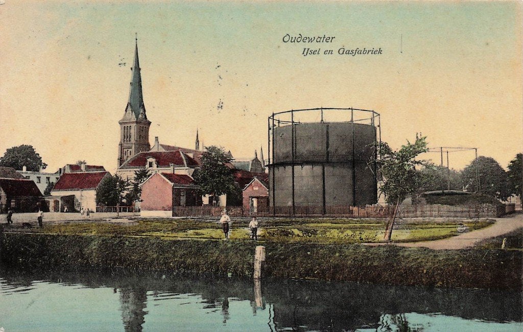 JP1155 Oudewater IJssel Gasfabriek 1907, Verzamelen, Ophalen of Verzenden, Voor 1920, Gelopen, Utrecht