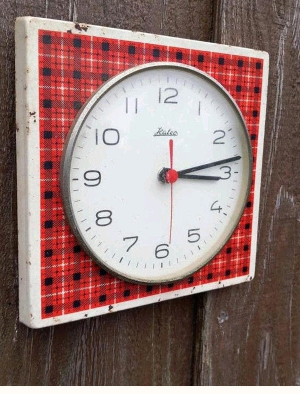 Vintage Jateco Wandklok met Schotse Ruit, Antiek en Kunst, Ophalen of Verzenden