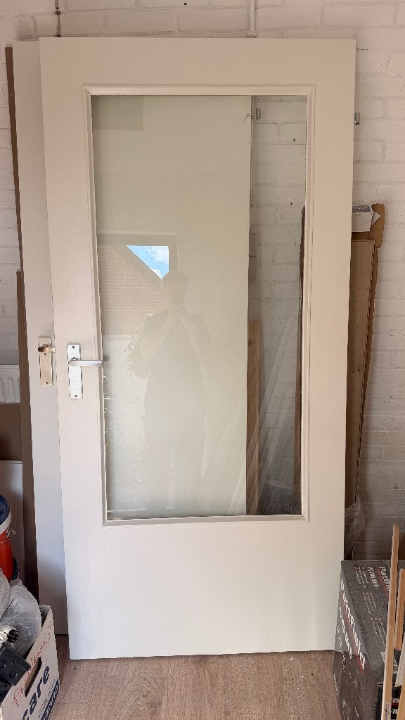 Binnendeur met glas, Doe-het-zelf en Verbouw, Deuren en Horren, Ophalen, Gebruikt, 80 tot 100 cm, Binnendeur