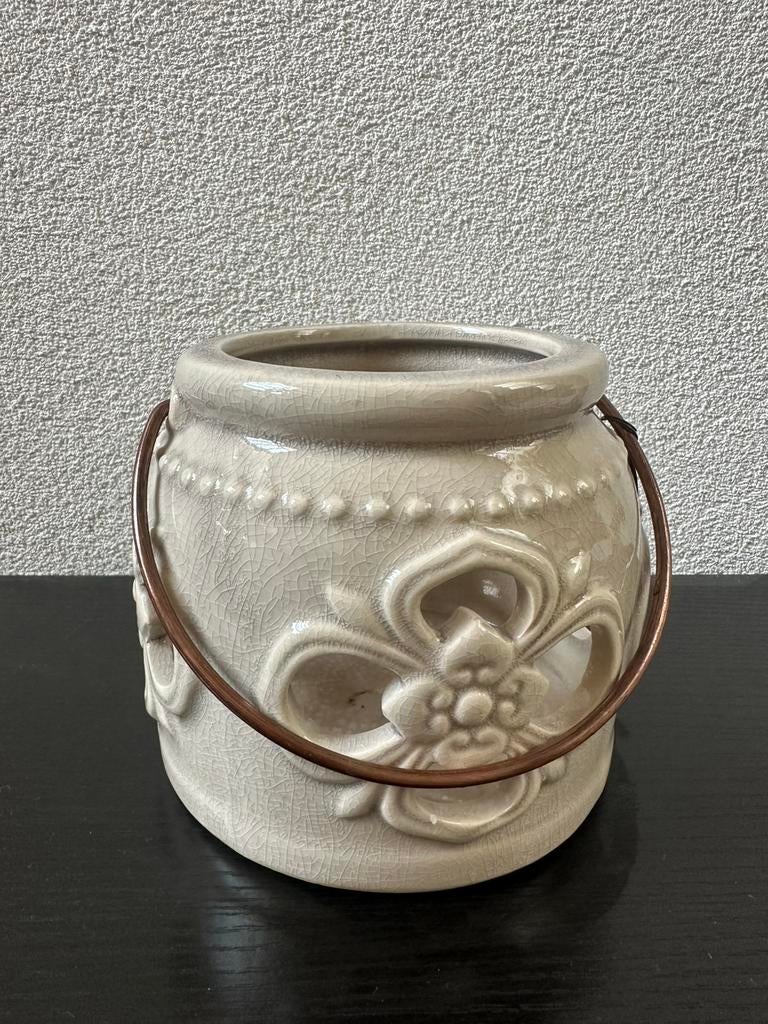 Riverdale "flower" windlicht, creme/off white, keramiek, 25 tot 50 cm, Ophalen of Verzenden, Zo goed als nieuw, Crème