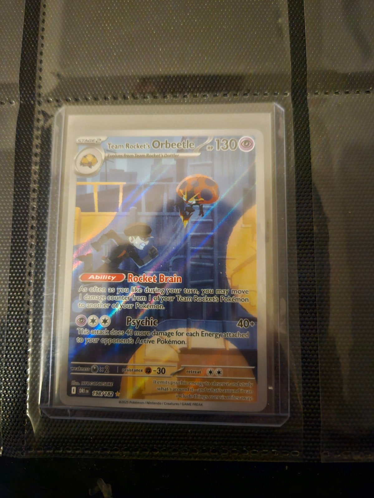Pokemon Team Rocket's Orbeetle 198/182 Destined Rivals, Ophalen of Verzenden, Zo goed als nieuw, Losse kaart, Foil