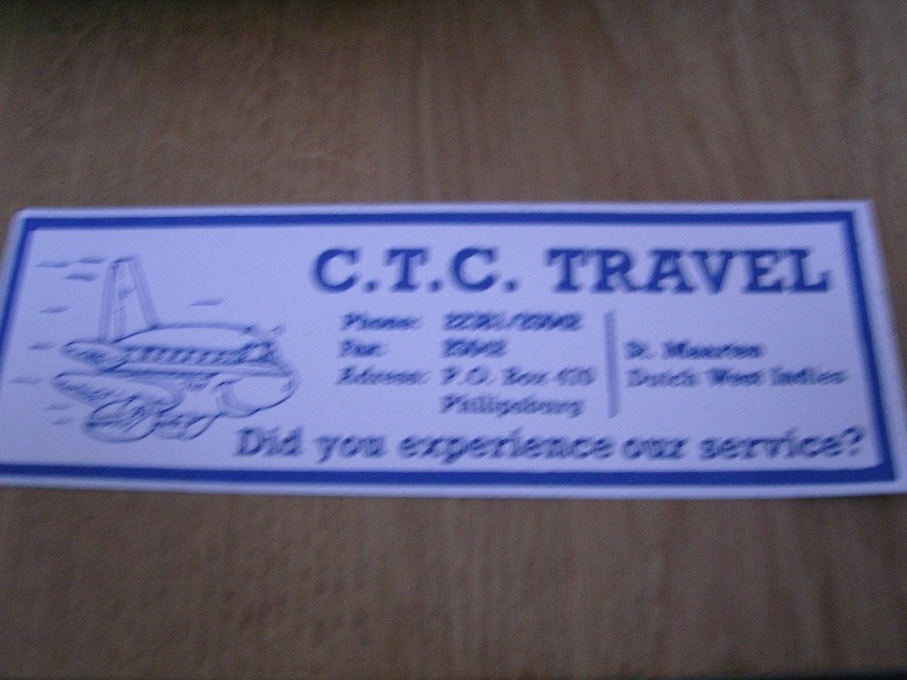 sticker CTC TRAVEL philipsburg st maarten dutch west indies, Ophalen, Zo goed als nieuw