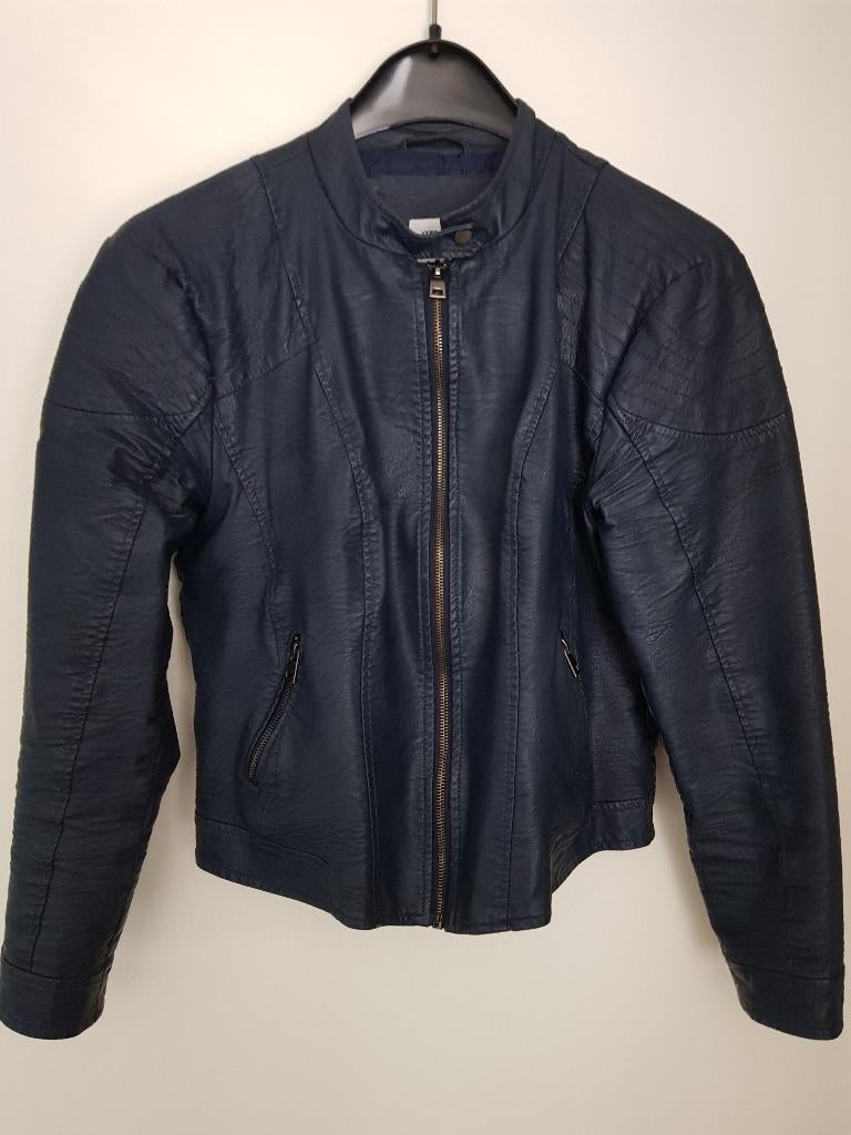 Vero Moda kort donkerblauw leatherlook jasje maat XL, Blauw, Vero Moda, Maat 46/48 (XL) of groter, Ophalen of Verzenden