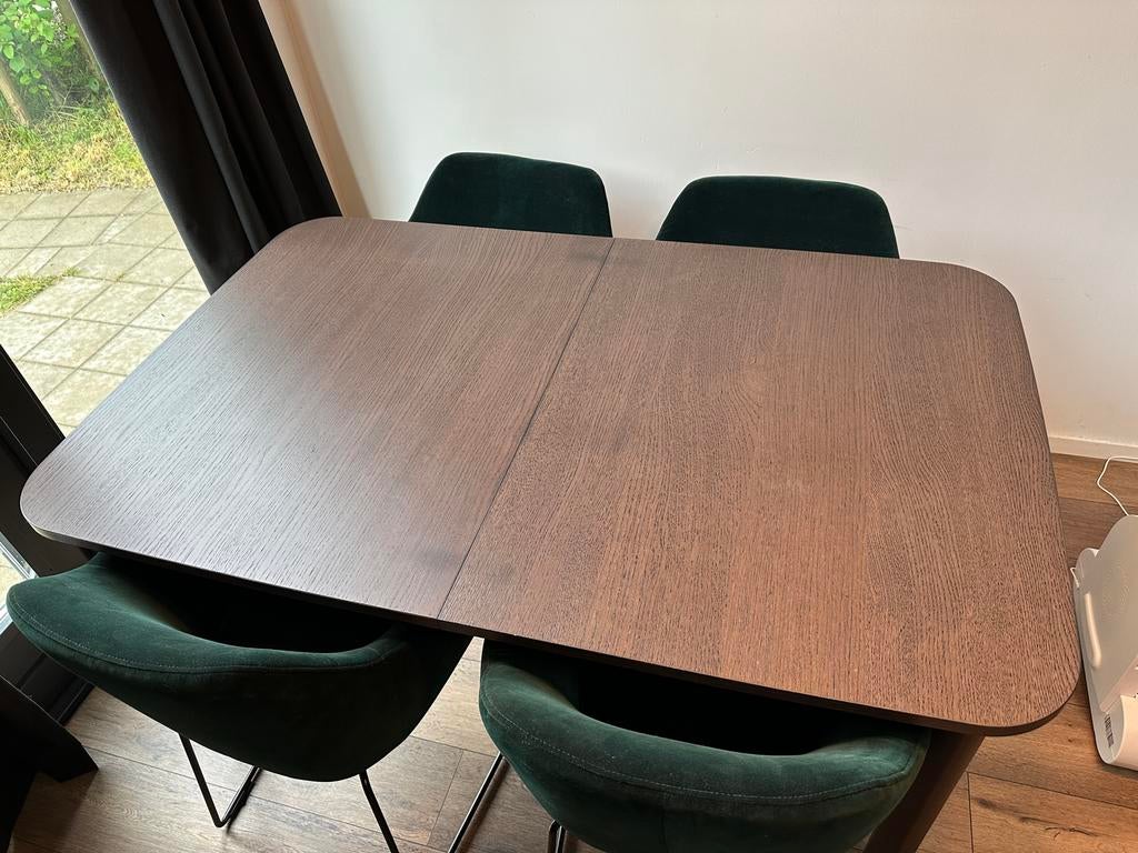 Ikea Strandtorp eettafel met 4 Tossberg stoelen, Ophalen, Zo goed als nieuw, 4 tot 6 stoelen