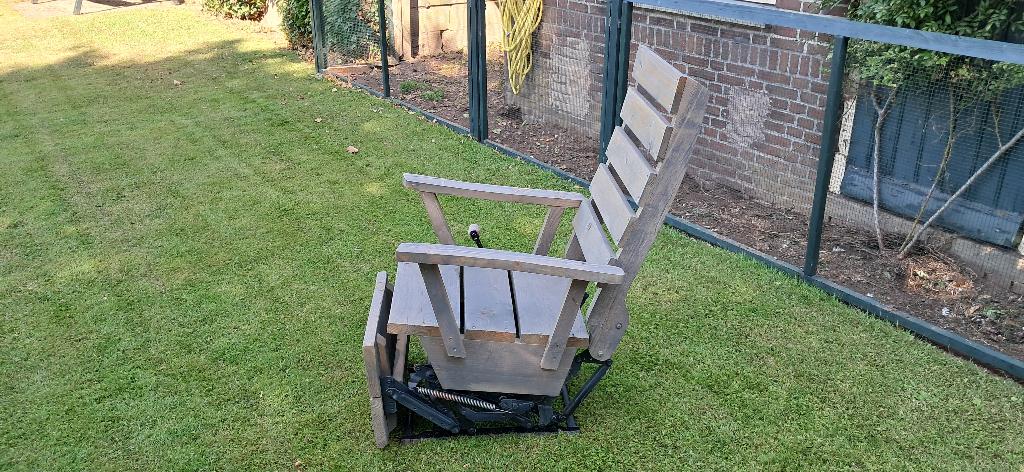 tuinstoel relaxstoel van gebruikt steigerhout uniek ontwerp, Tuin en Terras, Ophalen of Verzenden, Zo goed als nieuw, Hout, Verstelbaar