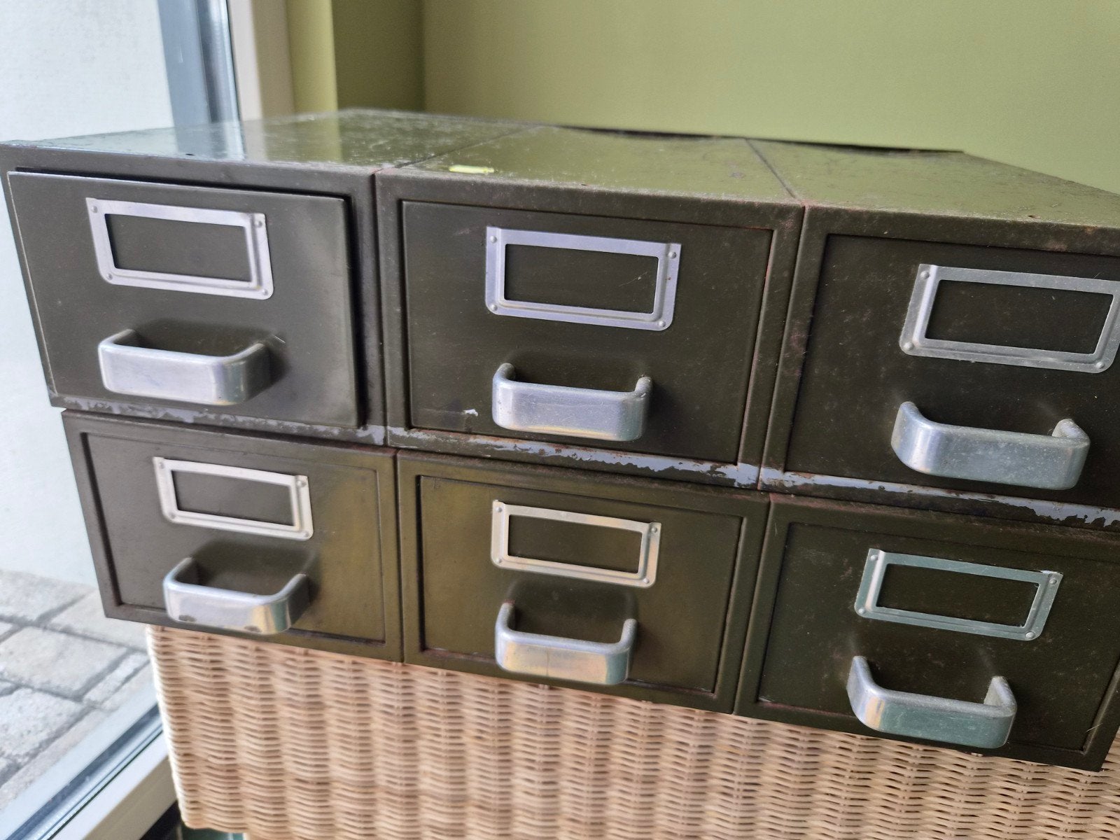 Vintage metalen ladekastje - archiefkastje, Huis en Inrichting, Ophalen, Gebruikt, Vintage, Industrieel, Retro, Meerdere deuren