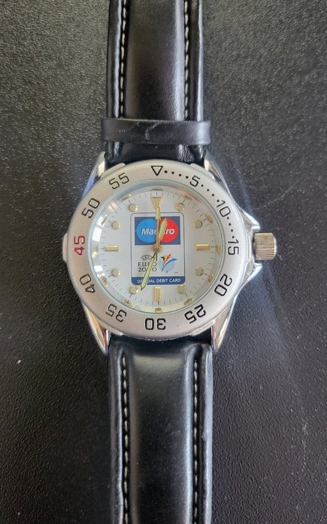 Horloge UEFA Euro 2000 incl. metalen verpakking, Zakhorloge, Leer, Staal, Nieuw