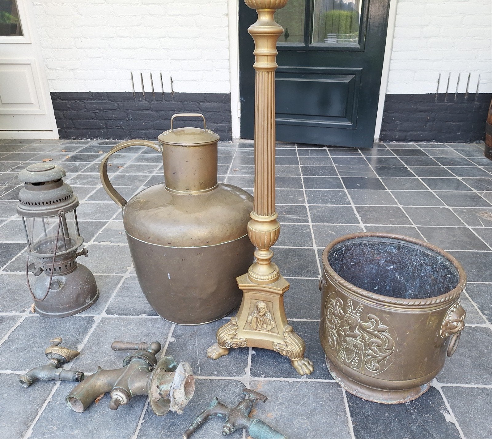 oud koper Melkkan kandelaar en diversen, Ophalen, Brons