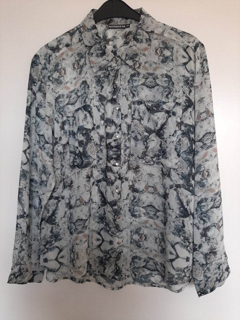Luxe doorschijnende blouse met mooie print, Meerkleurig, SUPERSTAR, Maat 46/48 (XL) of groter, Ophalen of Verzenden