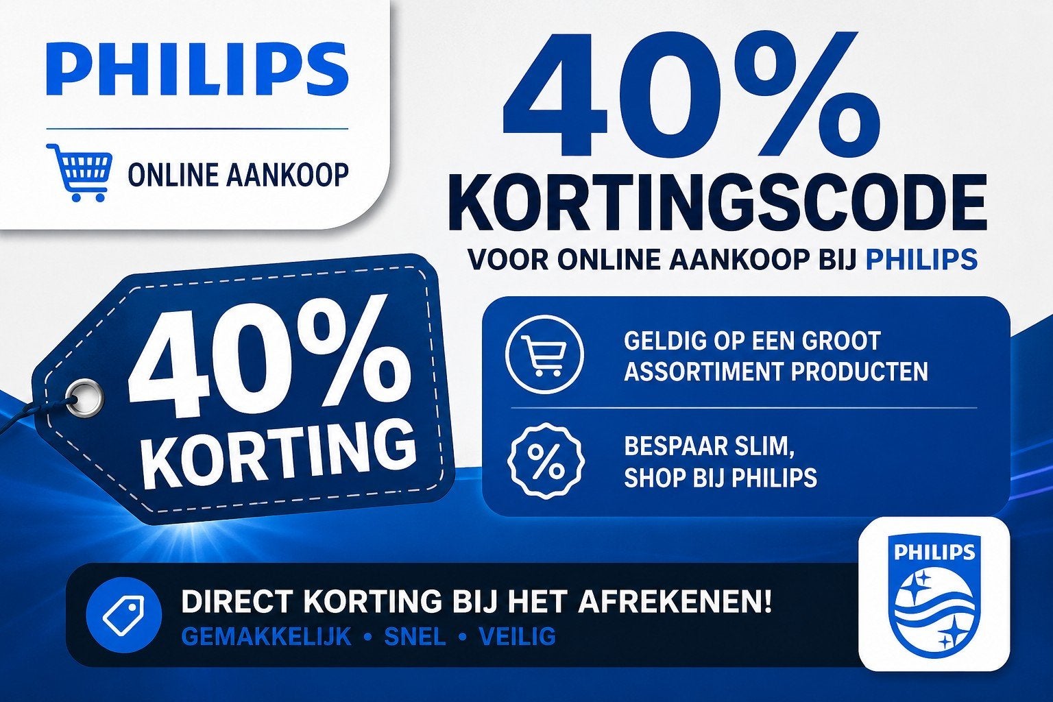 Philips online 40% kortingscode, Tickets en Kaartjes, Kortingen en Cadeaubonnen, Eén persoon, Kortingsbon, Warenhuis- of Winkelbon