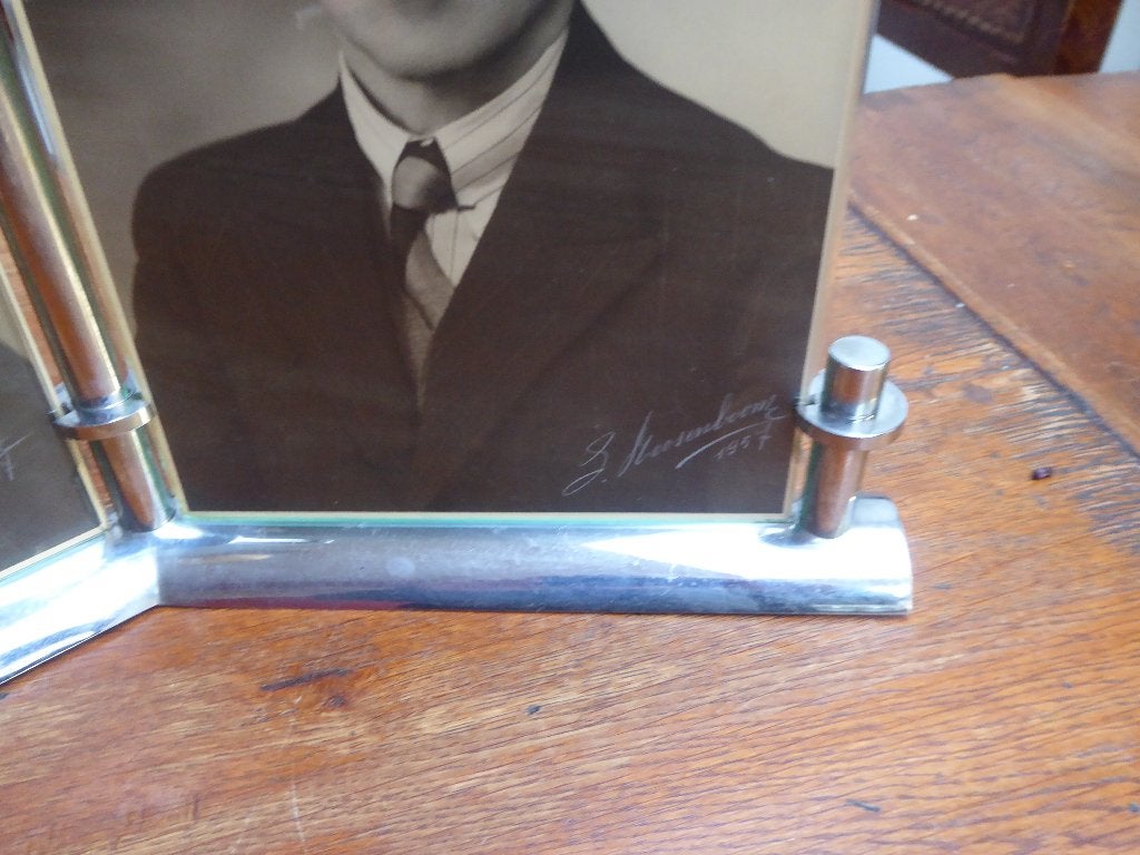 Art deco metalen fotohouder voor 2 foto’s, Ophalen of Verzenden