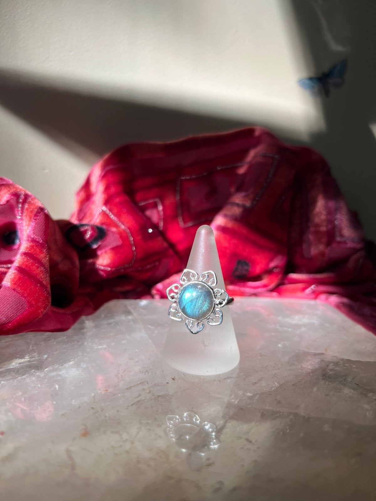 Labradoriet bloem beschermt magie intuïtie maat 20 SALE TIP, Sieraden, Tassen en Uiterlijk, Ringen, 20 of groter, Blauw, Magnolia11