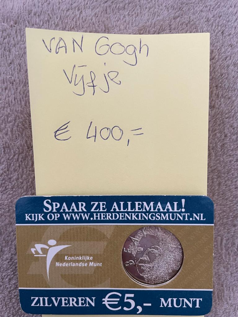 Het Van Gogh Vijfje in Coincard - Zilveren Herdenkingsmunt, Verzenden, Koningin Beatrix, Zilver, Euro's