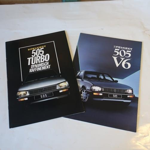 Peugeot 505 Turbo & 505 V6 1987 folders NL tekst SET PRIJS, Ophalen of Verzenden, Zo goed als nieuw, Peugeot