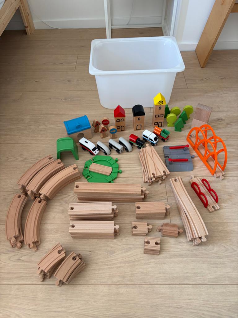 Complete IKEA houten treinbaan set LILLABO, Ophalen of Verzenden, Gebruikt