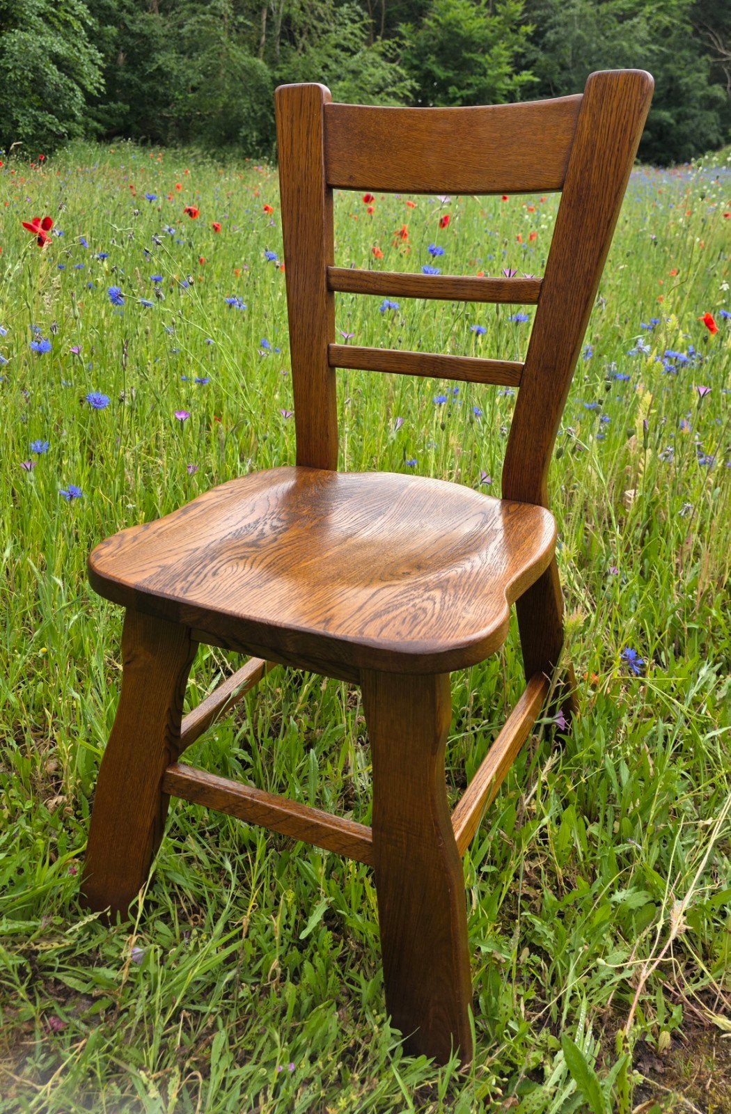 Massief eiken brutalist stoelen – set van 4, Bruin, Brutalist, Rustiek, Landelijk, Vintage, Ophalen of Verzenden, Zo goed als nieuw