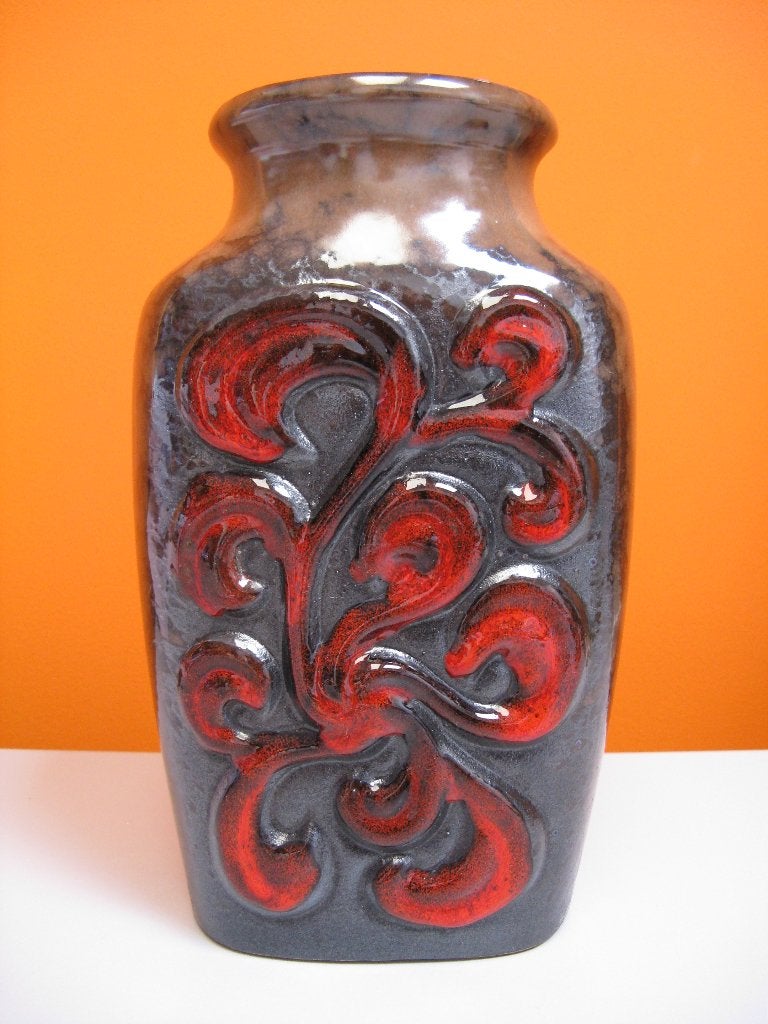 retro vintage keramiek vaas Strehla Oost Germany GDR 70s, Huis en Inrichting, Woonaccessoires | Vazen, 25 cm, Zo goed als nieuw