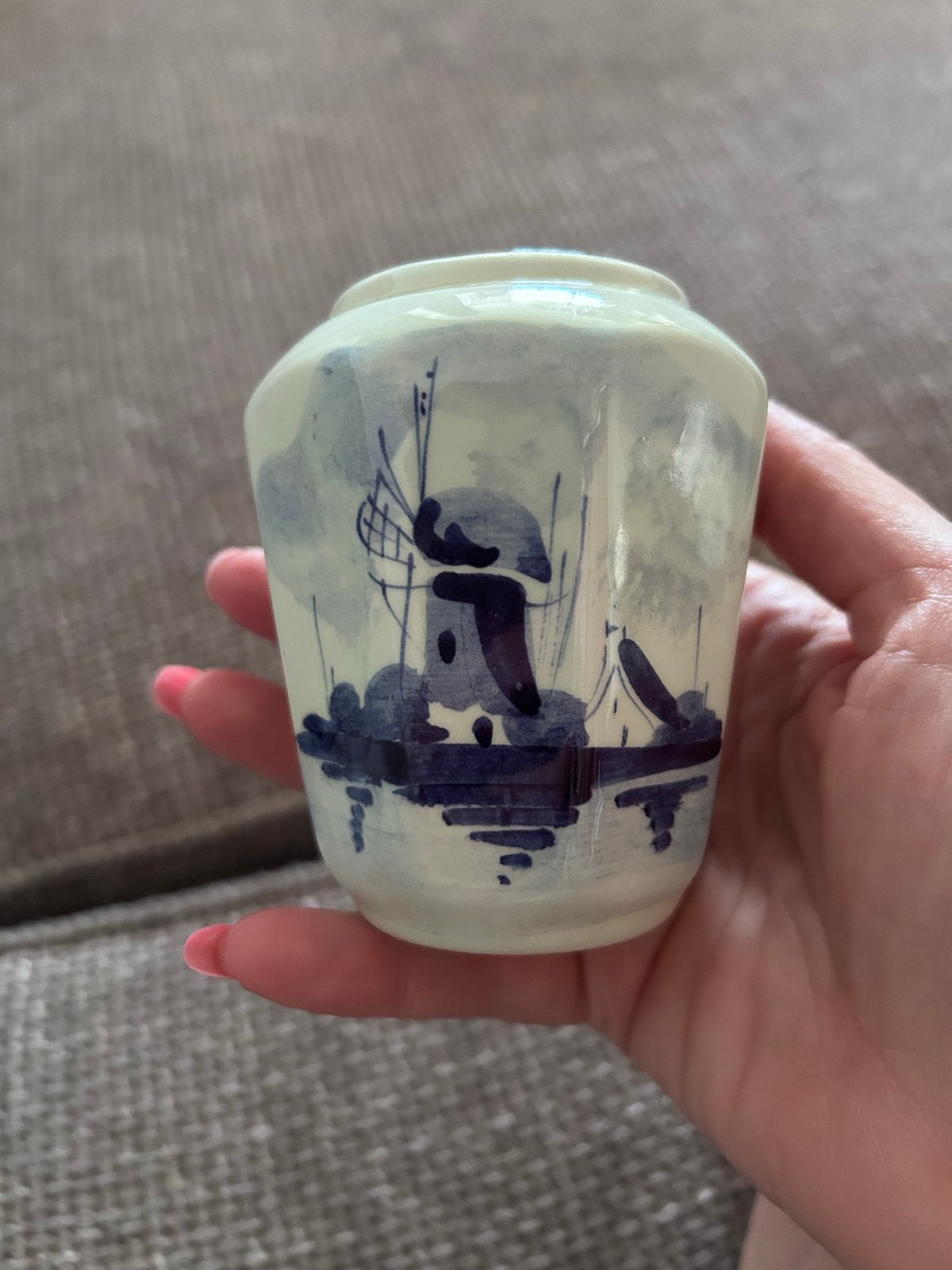 Delfts Blauw Vaasje met Molen Decoratie, Ophalen of Verzenden