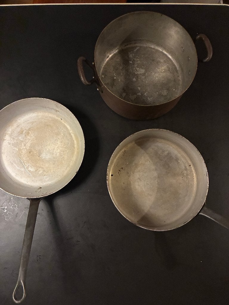 Drie stuks koperen pannen, Ophalen, Gebruikt, Koper, Pannenset
