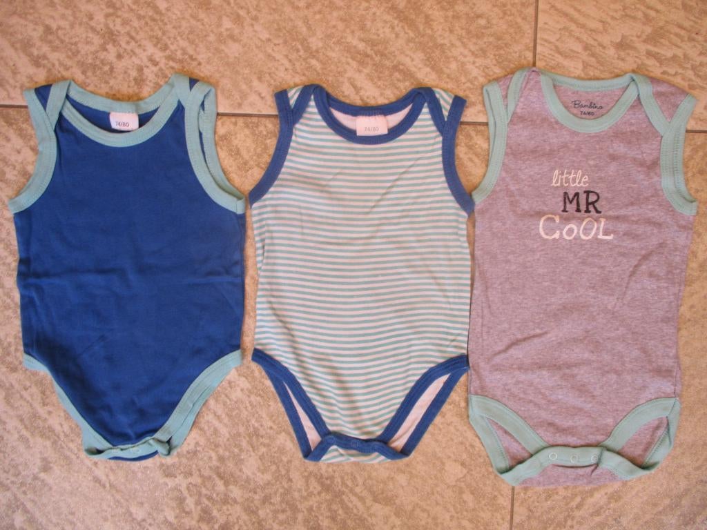 Rompers set 3x romper blauw mouwloos maat 74 rompertjes, Kinderen en Baby's, Babykleding | Maat 74, Ophalen of Verzenden, Zo goed als nieuw